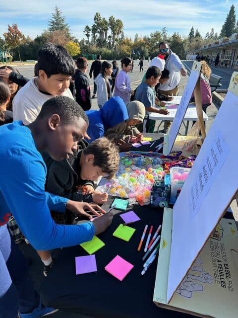 Students writing on post-it notes